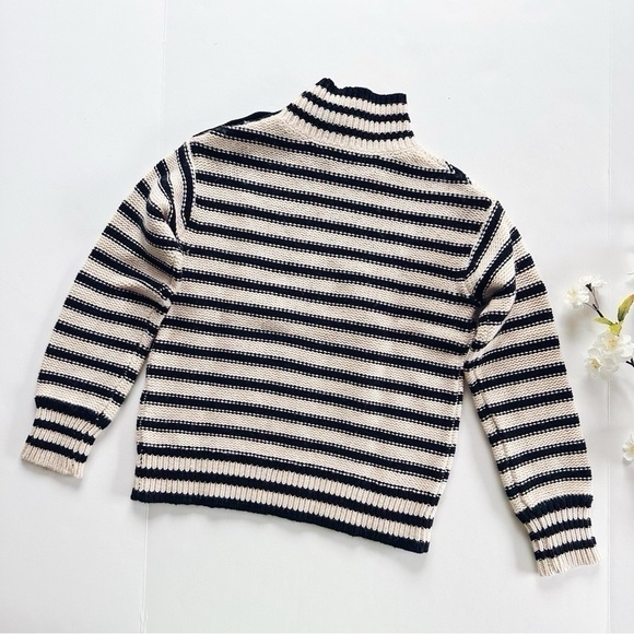 J.Crew Cable-Knit Mockneck Pullover in Stripe with Jewel Buttons - Picture 4 of 7